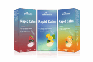 Work and family stress? Find Support That Works In Minutes 2 Good Health NZ - Rapid Calm Lemon Berry Orange 2100x2100px